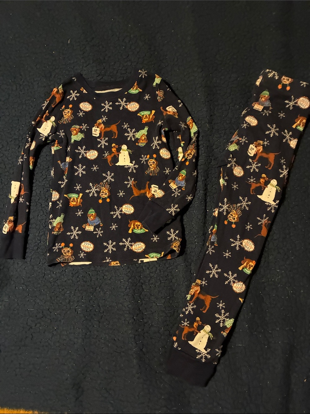 Old Navy Navy Kids Dog & Snowflake Pajama Set